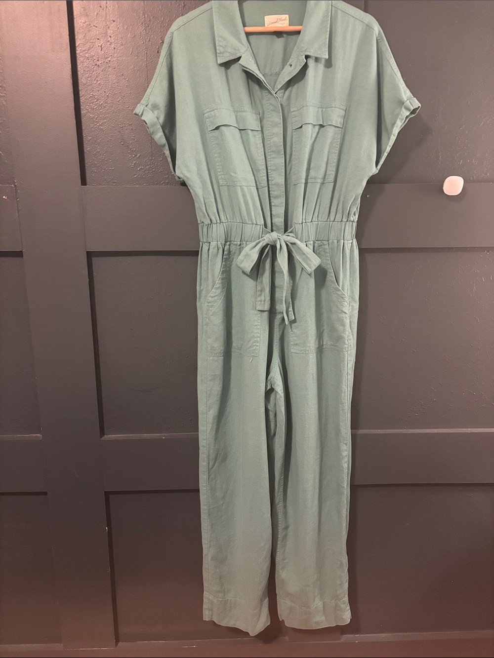 Light Sage Green Utility Jumpsuit with Tie Waist